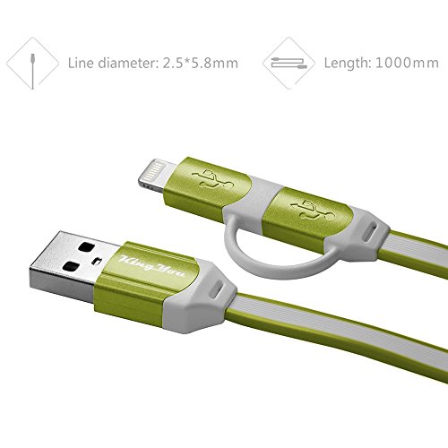 Kingyou 2 in 1 Lightning USB Kabel 1m Ladekabel USB Datenkabel geeignet für iPhone 6plus iPhone5c 5s iPad und Huawei Samsung Sony Usw Android Smartphones (Grün) - 3