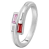 Soufeel Personalisierte Damen Ring mit Swarovski Zirkonia Stein Geburtsstein & Gravur Rhodiniert 925 Sterling Silber (Steine wählbar) Geschenkidee für Valentine Jahrestag Geburtstag