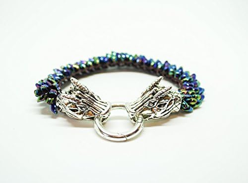 Iridescent Shimmering Rainbow Dragon Head Beaded Kumihimo Bracelet
