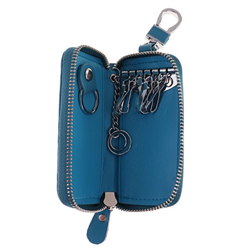 Preisvergleich Produktbild Gazechimp Hochwertiges Kunstleder Schlüsselanhänger Schlüsselmappe mit Reißverschluss - 6 * Schlüsselhaken +1 * Auto Schlüsselhaken +1 * Ersatzkette - Großzügig & Praktisch - 11,6 * 6,4 * 2,2 cm - Marineblau