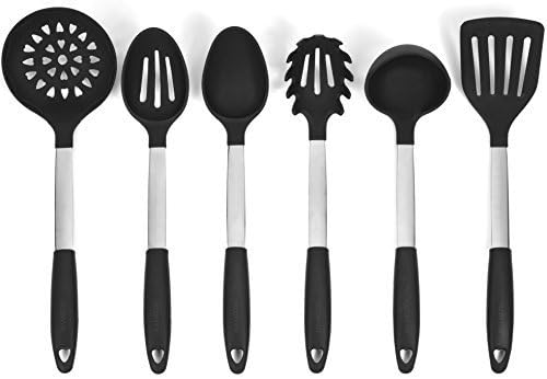 Bizanzzio Stainless Steel & Silicone Kitchen Utensil Set in Black - High Quality Cooking Tools by Bizanzzio
