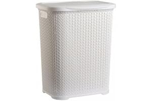 OMS HOME STORE Plastic Laundry Basket Clothes Washing Bin Storage Knitted Hamper Organiser (White, Tall)