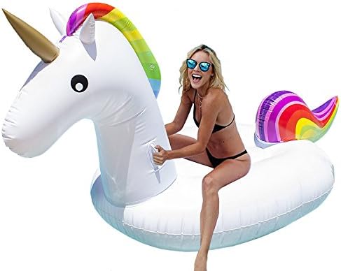 Megon Giant Inflatable Unicorn Pool Float - Large Outdoor Swimming Pool Floatie Lounge Toy Bed for Adults &amp; Kids Holds Up to 2-3 People (Size 110 x 47 x 51 inch)