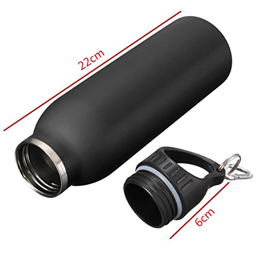 KING DO WAY 20oz/600ML 8 Farbe Edelstahlflasche mit Karabiner und Sport Cap Classic | Trinkflasche Thermosflasche Wasserflasche aus 18/403 Edelstahl | Auslaufsichere Vakuum-isolierte Sportflasche BPA Frei | Schwarz - 7