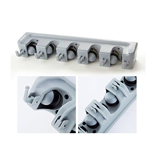 Gerätehalter Besenhalter Mopp Halter 5 Steckplätze und 6 Haken Wandhaltung Ordnungsleiste Werkzeughalter für Besen, Mopp und Gartenwerkzeuge - 6