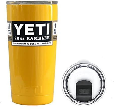 YETI Coolers Custom Powder Coated Insulated Stainless Steel 20 Ounce (20 oz) (20oz) Rambler Tumbler with Lid (Yellow)