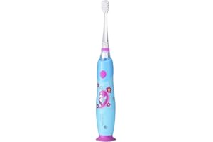 BRUSH-BABY Spazzolino Baby KidzSonic Spazzolino elettrico per bambini dai 3 anni in su - Luci da discoteca, vibrazioni delicate e timer intelligente per un'esperienza di spazzolatura divertente - Flamingo
