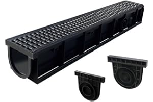 NATOTELA HDPE Channel Drain and Grating-1Mtr A15 Drainage Channel Deep Profile Storm Drain Channel System,Non-traffic Drain Channel for Pedestrian ,Patio,Landscaping,Garden,Balcony(100Lx15.5Wx13.8D)cm
