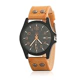 Herren Sport Armbanduhr Military Kalender Analog schwarz Zifferblatt Quarz-Armbanduhr khaki Lederband Marley – 2