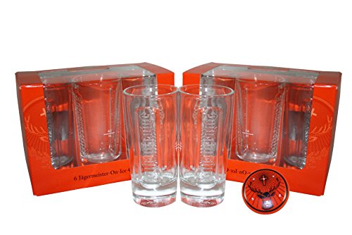 Preisvergleich Produktbild 12 Jägermeister Gläser glasklar + Sticker blinkend / leuchtend