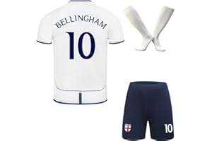 MAILLOT ENFANT Angleterre Limitée Édition Bellingham #10 Maillot de Football pour Enfant avec Haut Shorts, Chaussettes, Nostalgie Tailles Jeune