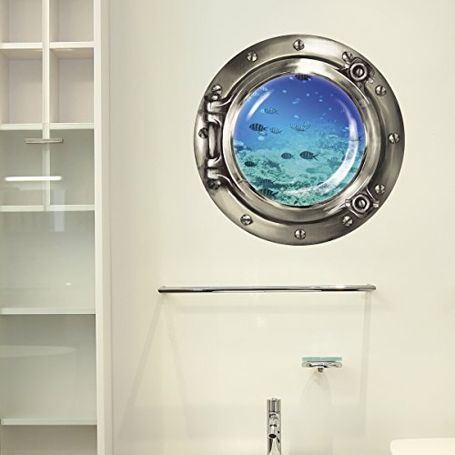 Wandkings Wandsticker Bullauge „Unterwasserwelt – Fischschwarm im Meer“ – 40 x 40 cm SILBER - 2