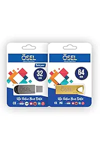 OSEL Made in India 64GB Turbo Gold & 32GB Karizma High Speed Data Transfer 2.0 Flash Drives 8X (Combo Pack)