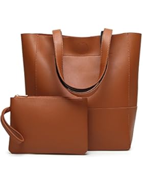 Beylasita Damen Tasche Set 2 teilig PU Leder Tote Shopper Schultertasche mit Handgelenktasche 8 Farben