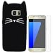 Produktbild Hcheg Hülle für Samsung Galaxy S7 edge - 3D Silikon Backcover Case Handy Schutzhülle - Cover klar Katze Design Schwarz Weiß + 1X Screen Protector