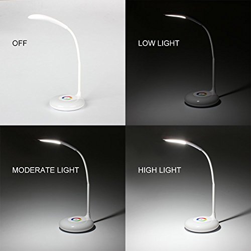 Living Color Schreibtisch- und Nachttischlampe, Minkle Dimmbare Augenpflegende Schwannenhals LED Schreibtischlampe, Kabellos, USB Aufladung, 3 Helligkeit, Weiß - 3