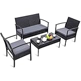 【Hochwertige Materialien】Das Polyrattan Gartenmöbel Set ist aus hochqualitativen Stahlrohren, Polyrattan und Hartglas hergestellt. Die Oberfläche der Stahlrohre ist lackiert, deswegen wird das Gartenmöbel nicht leicht verrosten und ist auch korrosionsbeständig.