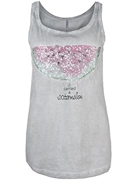 Stitch & Soul Damen Print-Top mit Wassermelonen Aufdruck | Elegantes Shirt mit Pailletten ärmellos im Vintage...