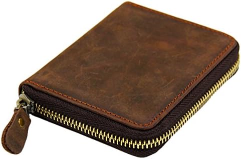 Men's Vintage Genuine Crazy Horse Leather Zipper Bifold Wallet 6065-2