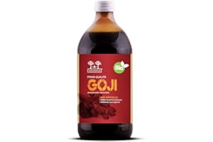 SUCCO DI GOJI BIO Salugea - 100% Puro e Naturale - Integratore energizzante e saziante, ricco di vitamine, sali minerali e aminoacidi - 500 ml - Flacone in vetro scuro farmaceutico