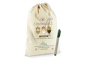 LOS EVENTOS DE LA TATA. DETALLES QUE ENAMORAN Saco Reyes Magos Personalizado con Nombre - Regalos Navidad Personalizados - Saco de Navidad para Regalos (Pon tu Mismo el Nombre, L)