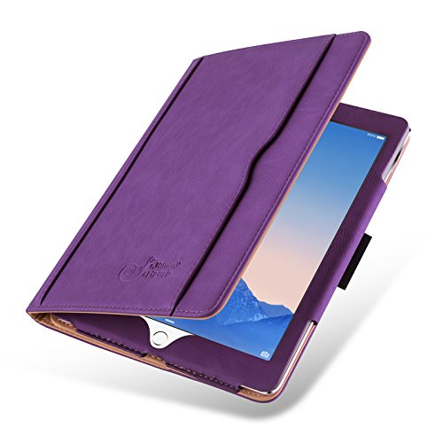 iPad Air, Air 2 & iPad 9.7" 2017 Hülle - JAMMYLIZARD Ledertasche Smart Cover mit Standfuktion für iPad Air (5. & 6. Generation) & iPad 9.7" 2017, VIOLETT & HONIG, [MIT STIFT-HALTER]
