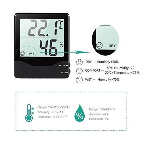 Oria Innen Digitales Thermo-Hygrometer, Temperatur und Feuchtigkeit Monitor mit Großen LCD Bildschirm, Multifunktionaler Temperatur mit Min/Max Records - 2