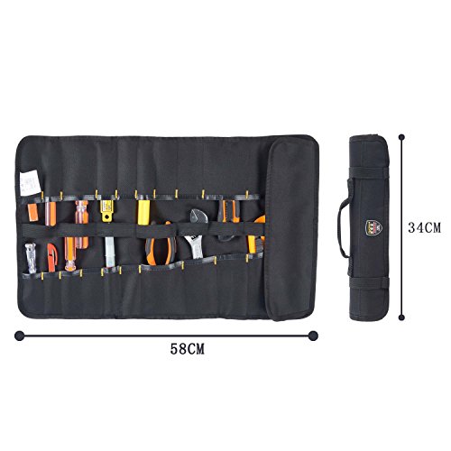 Babimax Rolltasche Werkzeugetasche Tragetasche Schwarz 600 Denier Nylon aus Oxford leer handtragend Stifthalter Dukumententasche mit 20 Fächer leer für Techniker und Mechaniker - 2