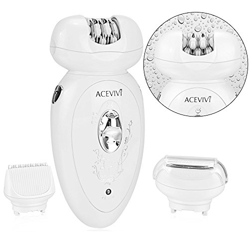ACEVIVI 3-in-1 Elektrischer Epilierer Rasierer Wet und Dry Damenrasierer für Sanfte Beine und Achselhöhle und Hautpflege 3 Aufsätzen (Scherkopf, Epilieraufsatz Haarschneider) EU Stecker, Weiß - 5