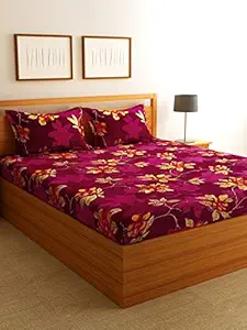 Florida Polycotton Floral Double Bedsheet with 2 Pillow Covers (Red, 224x245CM)