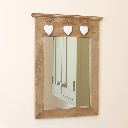 Dibor - French Style Accessories For The Home Espejo de Madera Natural Estilo rústico con Corazones
