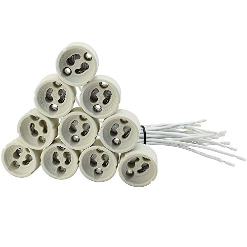 10 piezas GU10 Porta lámparas de cerámica con 0.5mm² calidad de cable silicona para 240V LED/CFL/lámpara halógena