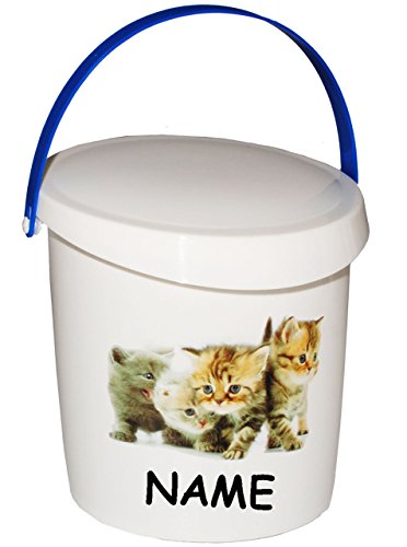 Preisvergleich Produktbild Futterdose / Futterbox - " süße Katzen " - incl. Name - für Tierfutter - Katzenfutter - 2 Liter - Vorratsdose / Aufbewahrungsbox - aus Kunststoff / Dose - Kiste mit Deckel und Tragegriff - Box & Kiste - Haustiere - Katze / Kätzchen - Tierfutterdose - Trockenfutter / Behälter - Plastikdose - Aufbewahrung - Katzenspielzeug