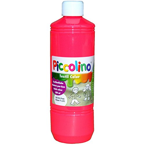 PICCOLINO Stoffmalfarben Textilfarben Set 5 Neon-Farben je 500ml – Neongelb Neonorange Neonpink Neongrün Neonviolett - 4