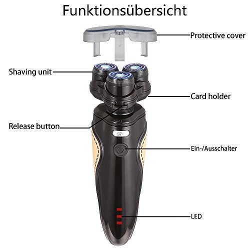 ACEVIVI Elektrischer Rasierer Rotationsrasierer Nass- und Trockenrasierer Herrenrasierer LED Display USB Kabel IPX 7 Wasserdicht mit Rasiererpinsel, Schwarz/Braun - 3