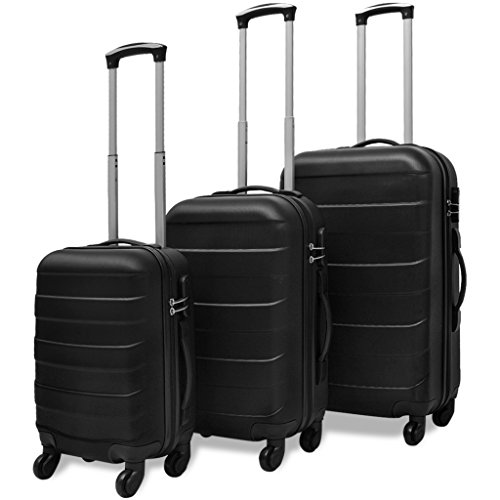 vidaXL Set Trolley Maleta Dura Tres Uds. Cuatro Ruedecillas 360&ordm; de Color Negro