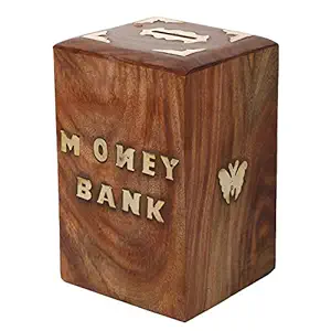 Sri balajee bangles Handicrafted Wooden Piggy Bank for Girls and Boys (12.5 X 10 X 15 cm, Brown)