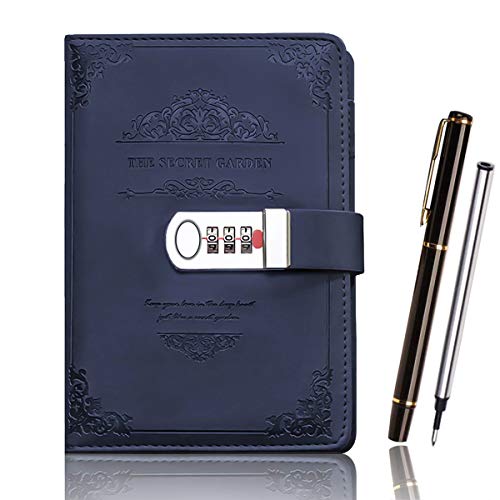 XIYUNTE Cahiers avec mot de passe - organiseurs personnels en cuir vintage avec bloc-notes fins,stylo cadeau, stylo cadeau en métal, 100gsm, 120 * 180cm, 200 pages (100 feuilles)