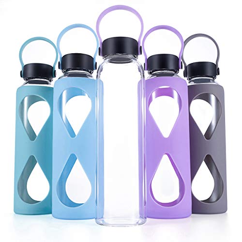 MIU COLOR Glass Water Bottle 550ml with Anti-slip Silicone Sleeve, Leak Proof Borosilicate BPA-Free MIU COLOR Glass Water Bottle 550ml with Anti-slip Silicone Sleeve, Leak Proof Borosilicate BPA-Free