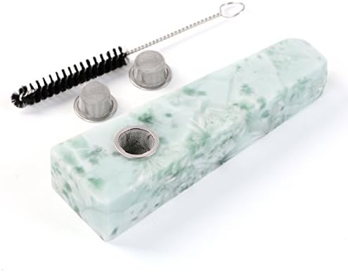 Primemory Four Prismatic Natural Snow Green Crystal Pipe with 2pcs Metal Filter and One Brush, Smoking Pipes, Pipe for Tobacco about 4-4.5 Inches