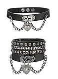 【 PUNK ROCK STIL 】 Schwarzes Punkrock-Armband und Herzhalsband-Halsband-Set. Erschwinglicher Preis für Satz 3PCS, Unisexart für Männer und Frauen, um zu genießen! macht es perfekt für diejenigen mit mutigen Persönlichkeiten!