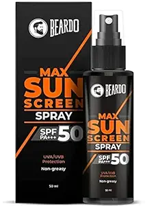 Beardo Max Sunscreen Spray SPF-50 P+++ for Indian men, 50ml | Non-greasy Sunscreen | Suitable for Oily, Acne Prone Skin | Oil Free Sunscreen