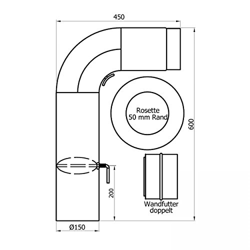 raik SH054-150-sw Rauchrohr / Ofenrohr 150mm – Rauchrohrset Rund schwarz - 7