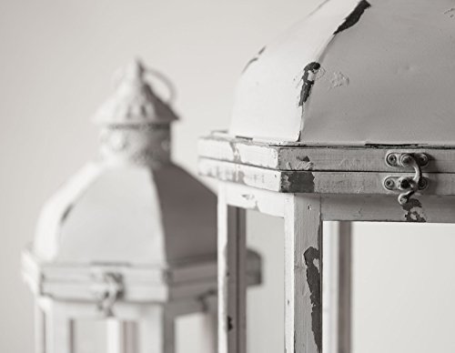 Laternen aus Holz 6eckig Windlicht Kerzenhalter Shabby Chic Auswahl (Weiß) - 2
