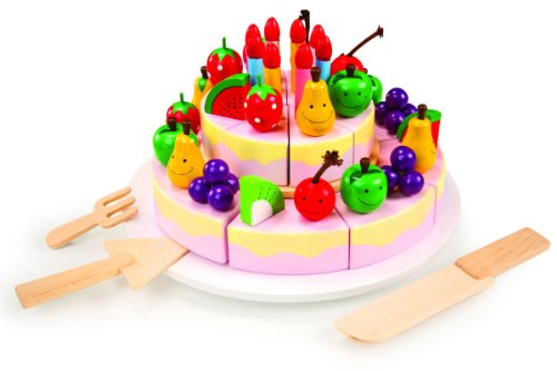 small foot 7794 Cut wooden birthday cake, children's kitchen accessories, pieces of cake with velcro, from 3 years old
