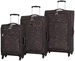 it luggage 3 Piece Set of Rosette 4 Wheel Lightweight Soft Suitcases Suitcase, 80 cm, 260 liters,Leopard Print