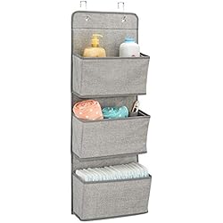 mDesign étagère de rangement avec 3 compartiments - meuble de rangement en tissu pour peluches, couches ou serviettes de bain - organiseur de chambre d'enfant à suspendre - couleur : gris