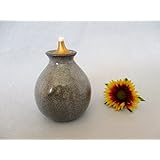 Öllampe Windlicht blau-grau aus Keramik, Ton, ca. 6x8 cm mit Dochthalter und Baumwolldocht, Öllämpchen, Petroleumlampe, Öllicht, Deko-Licht, Garten-Deko, Garten-Licht, Unikat in Handarbeit
