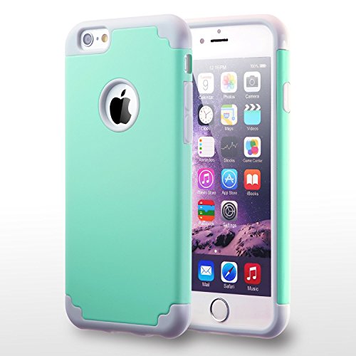 Funda iPhone 6S y Funda iPhone 6   4 7 pulgadas  2 en 1 compuesta Cubierta dura para y Dise  o impreso de Pc  silicona h  brida Protector de golpes fuertes Funda protectora verde menta gris 
