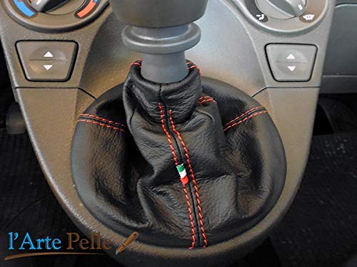 fiat panda cuffia cambio in pelle nera e cuciture rosse
